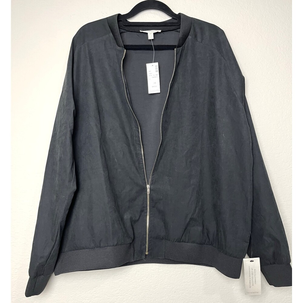 Silky Black Bomber Jacket Plus Size 2X Lightweight Women's NWT‎ Loralette